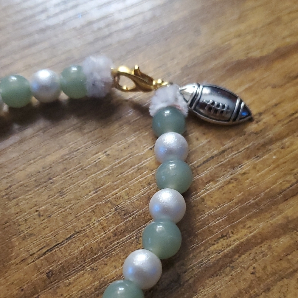 Chic Green and Pearl Beaded Bracelet With Football Charm - Picture 3 of 3